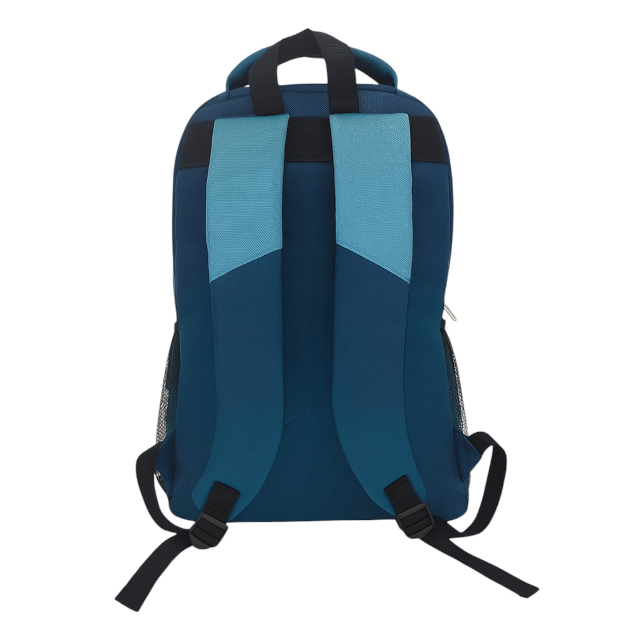 Navy and blue Everyday Challenger dual compartment backpack with padded shoulder straps, side mesh pockets, and durable water-resistant fabric – ideal for school, work, or travel.